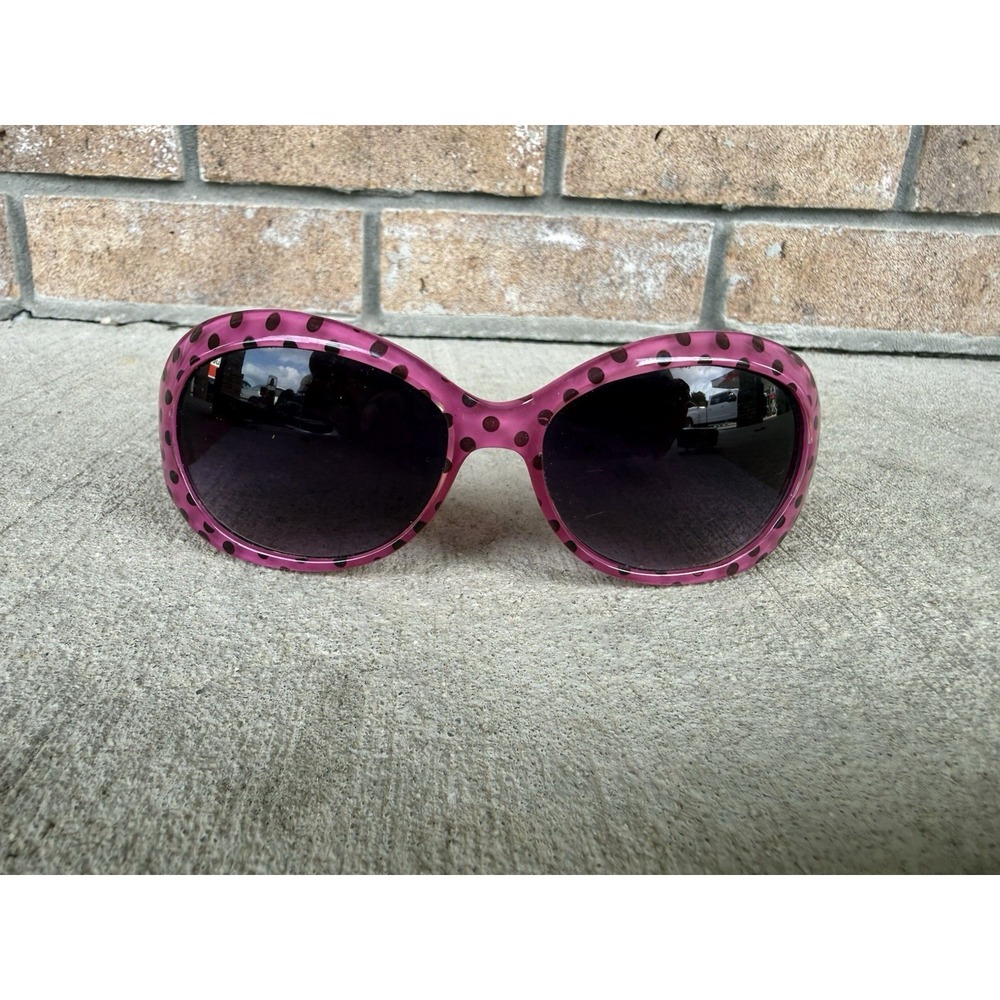 Vintage Y2K Oversized Bug Eye Sunglasses Pink Black Polka Dot Black Lenses